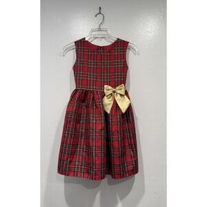 Emma Rose Girls Size 8 Red Plaid Dress Christmas Program Gold Bow Holiday Party